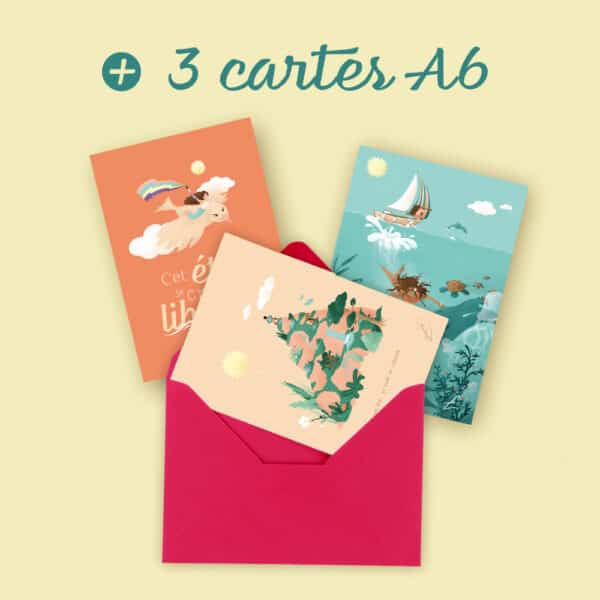 Les 3 illustrations au format A6 du pack saisonnier "Été"